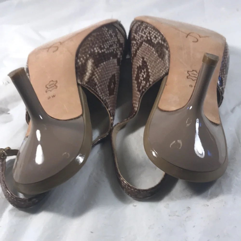Vintage Joan & David Women's Brown Snakeskin Print Leather Slingback Pointy Heel